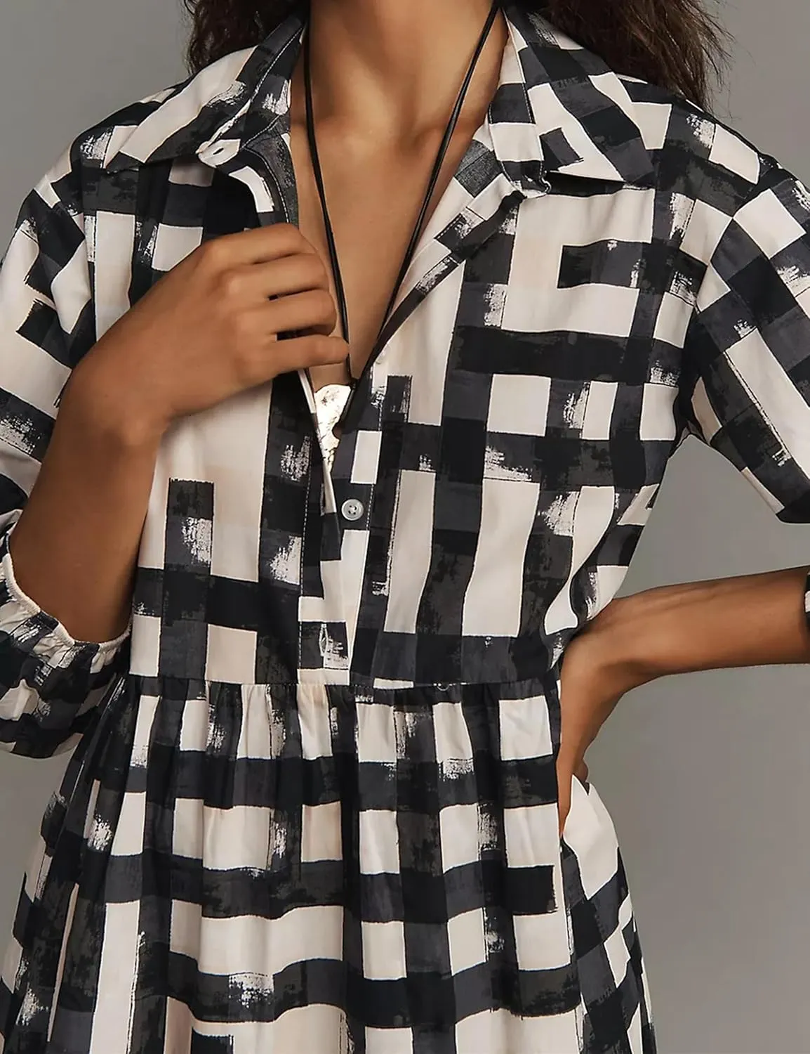 Women Casual 3/4 Puff Sleeve Polo V Neck Floral Printed Maxi Shirt Dress Button Down Tiered Loose Flowy Long Dress