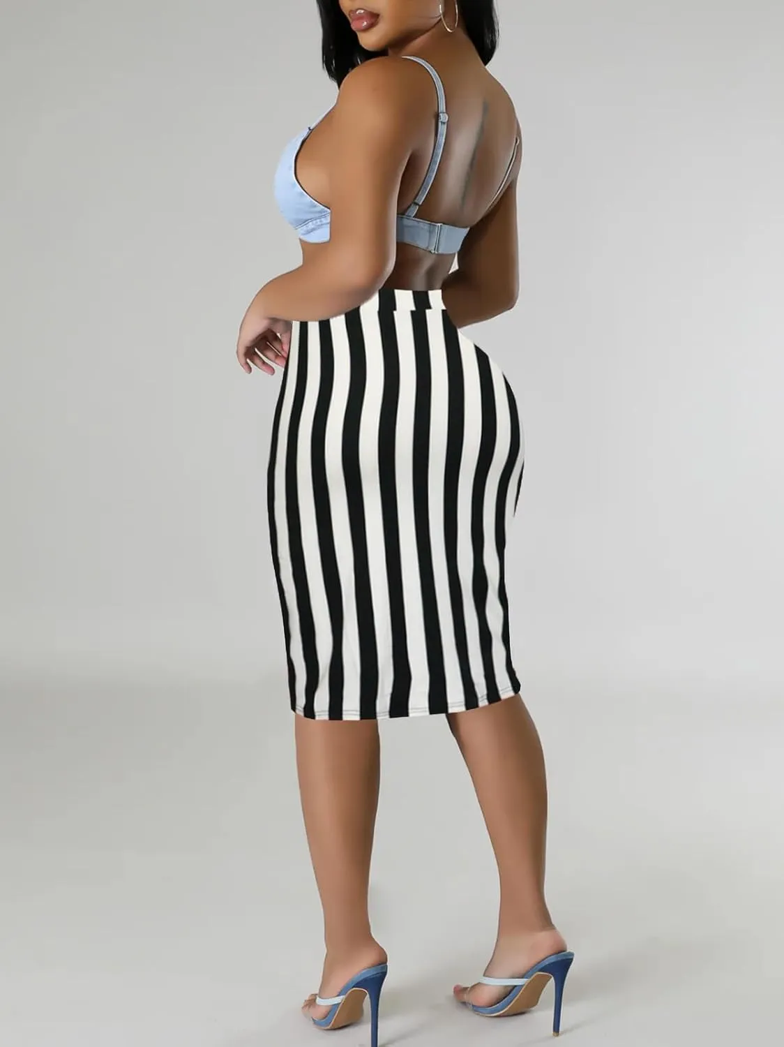Women's Knee Length Pencil Skirt - High Waisted Leopard Cheetah Print Bodycon Summer Casual Tight Work Skirts