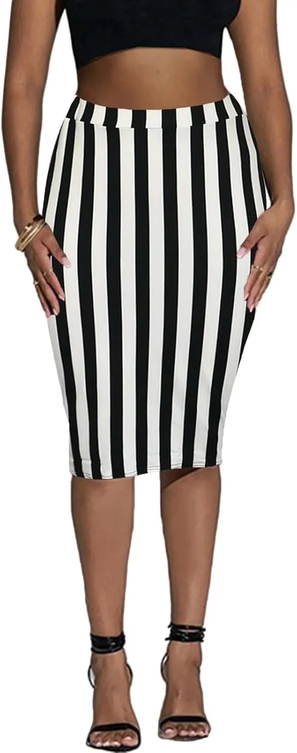 Women's Knee Length Pencil Skirt - High Waisted Leopard Cheetah Print Bodycon Summer Casual Tight Work Skirts