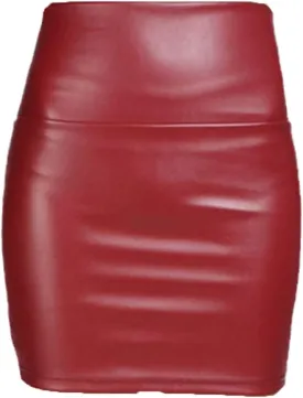 Women's Mini Artificial Leather Solid Color Pencil Skirt High Waist PU Skirt Slim Short Skirt