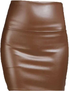 Women's Mini Artificial Leather Solid Color Pencil Skirt High Waist PU Skirt Slim Short Skirt
